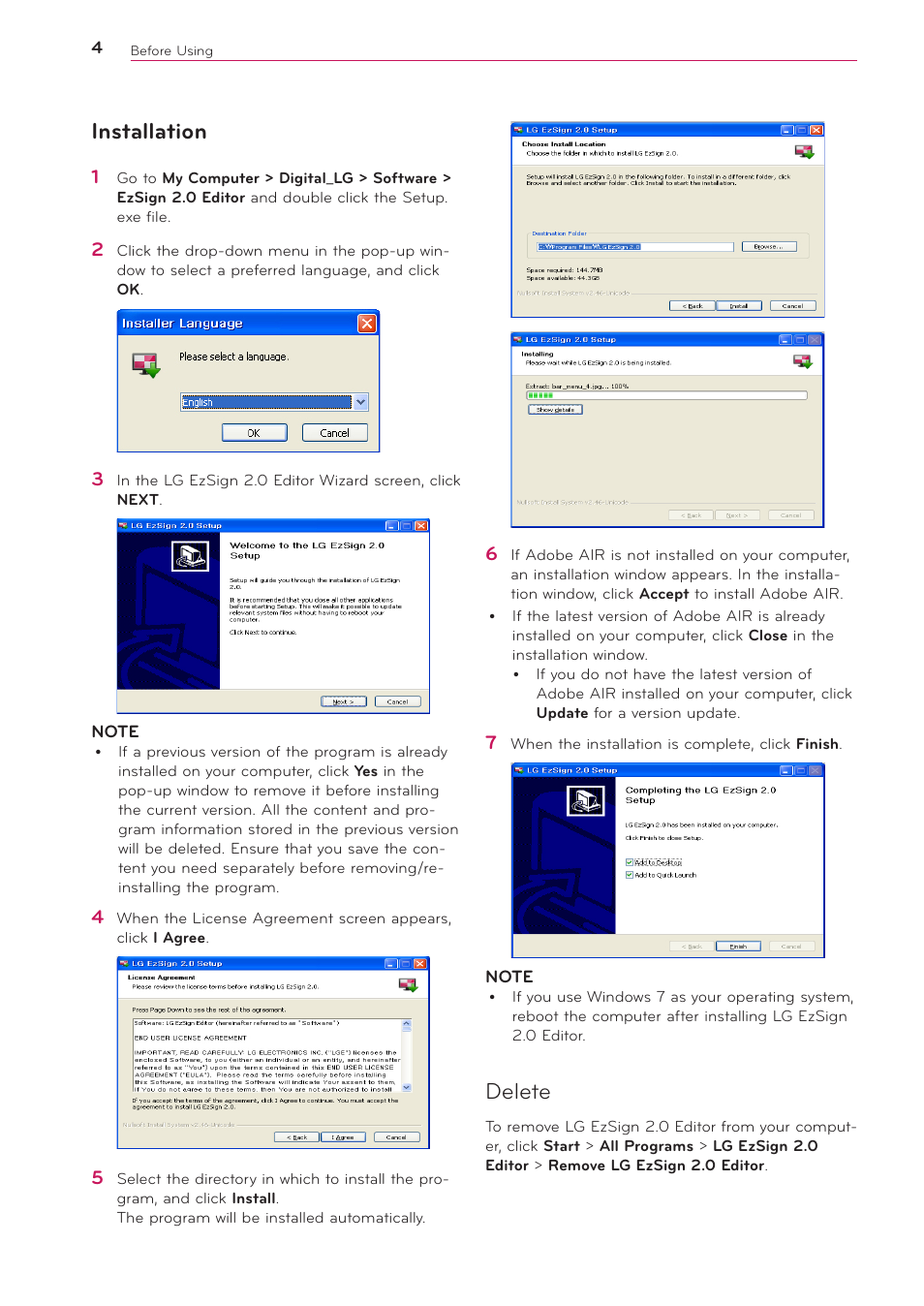 Installation, Delete | LG 2 User Manual | Page 4 / 17