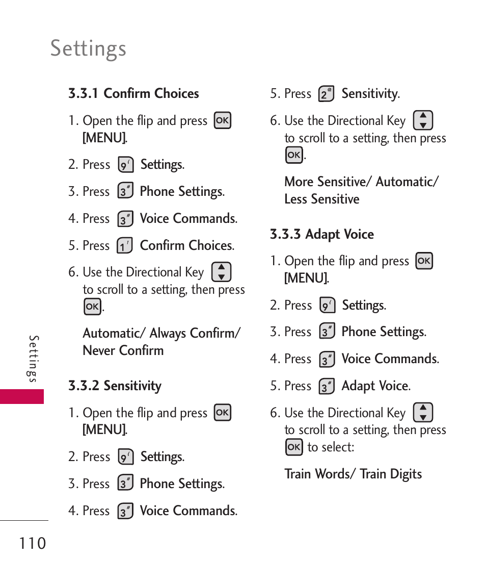 Settings | LG ELLIPSE 9250  ES User Manual | Page 112 / 351