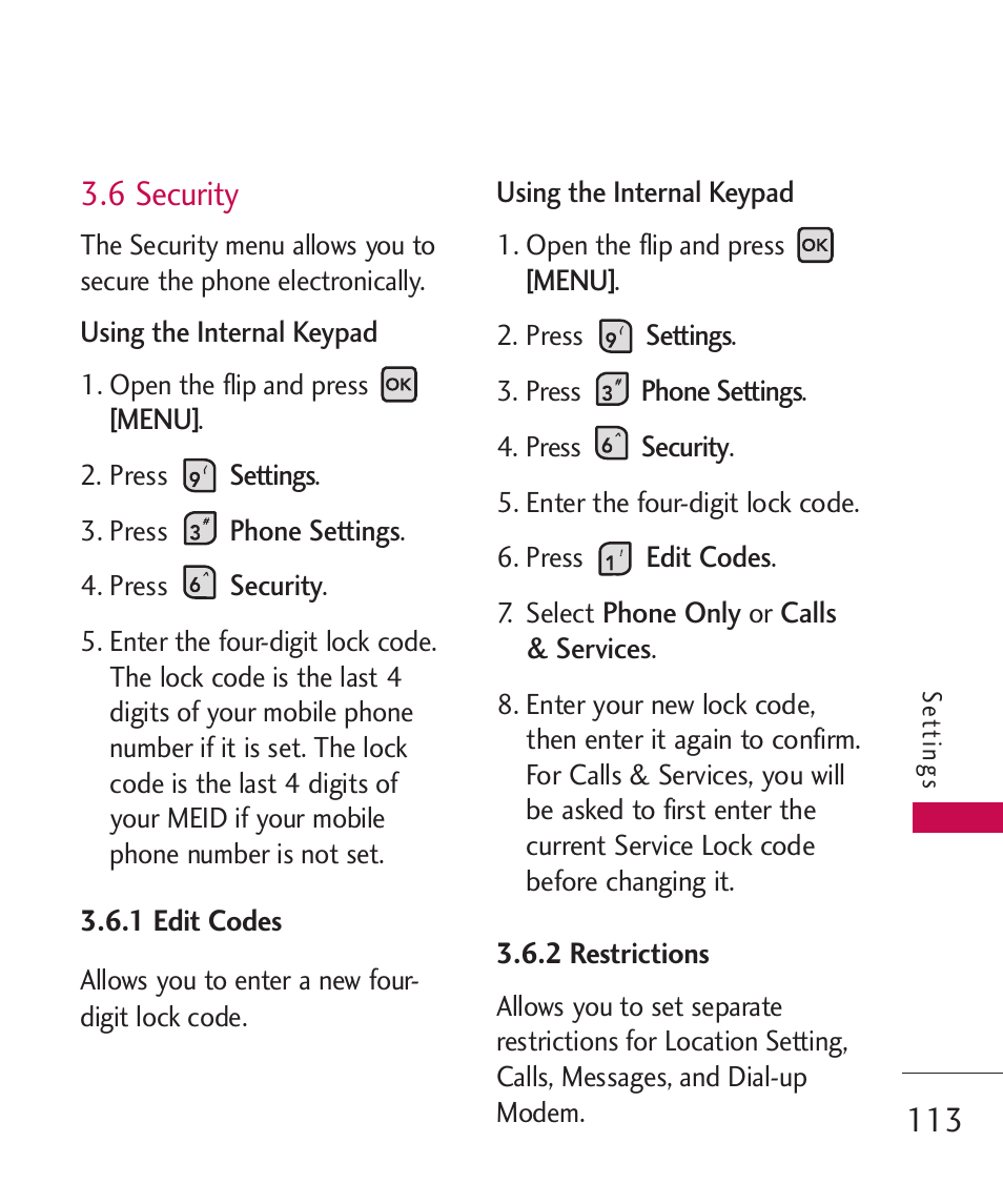 6 security | LG ELLIPSE 9250  ES User Manual | Page 115 / 351