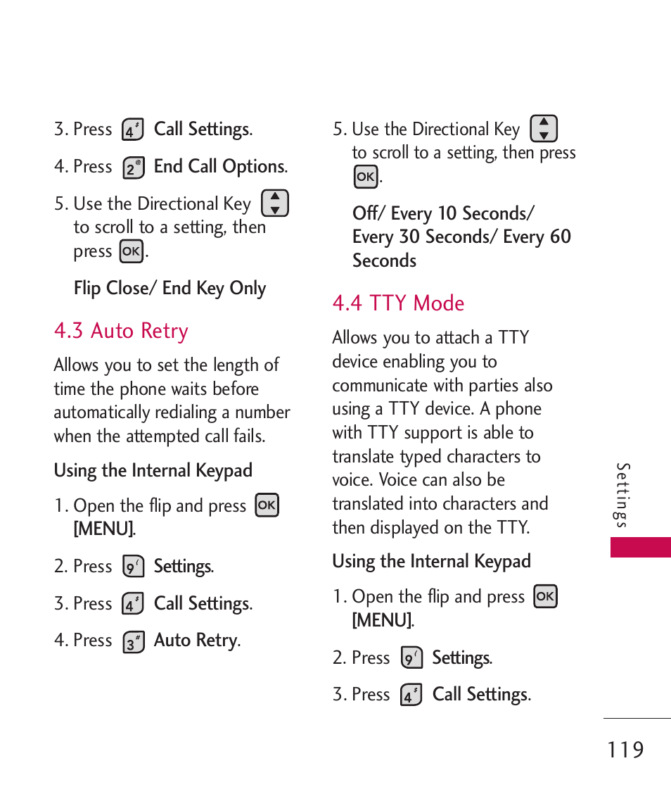 3 auto retry, 4 tty mode | LG ELLIPSE 9250  ES User Manual | Page 121 / 351