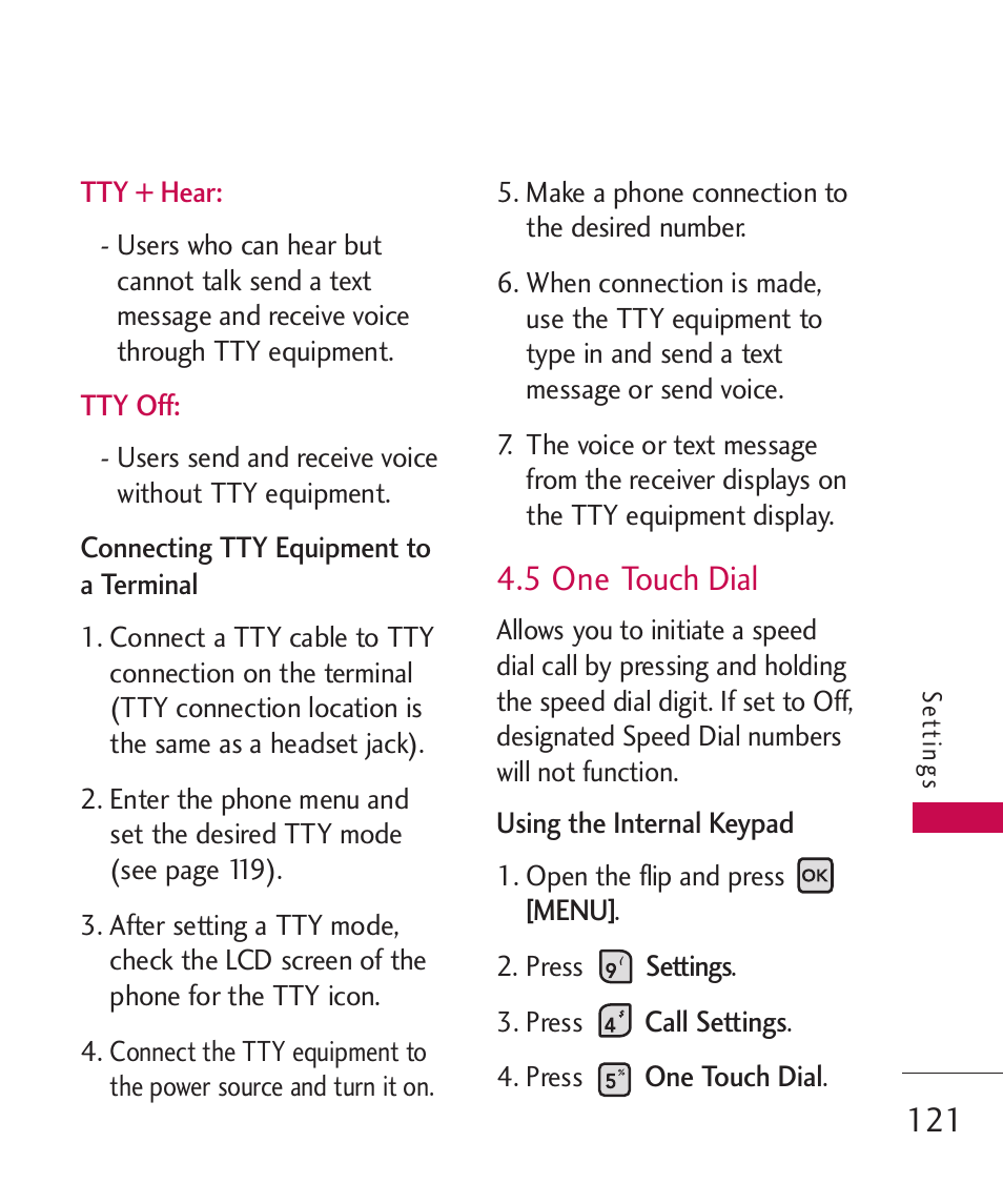 5 one touch dial | LG ELLIPSE 9250  ES User Manual | Page 123 / 351