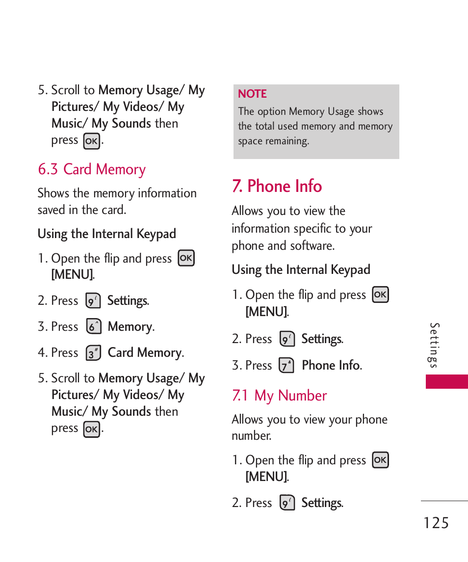 Phone info, 1 my number | LG ELLIPSE 9250  ES User Manual | Page 127 / 351