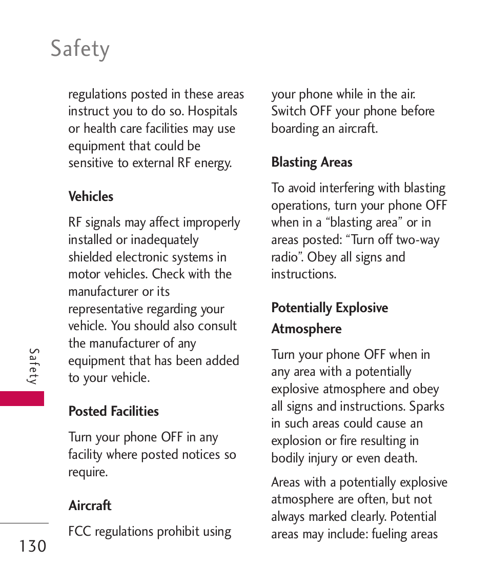 Safety | LG ELLIPSE 9250  ES User Manual | Page 132 / 351