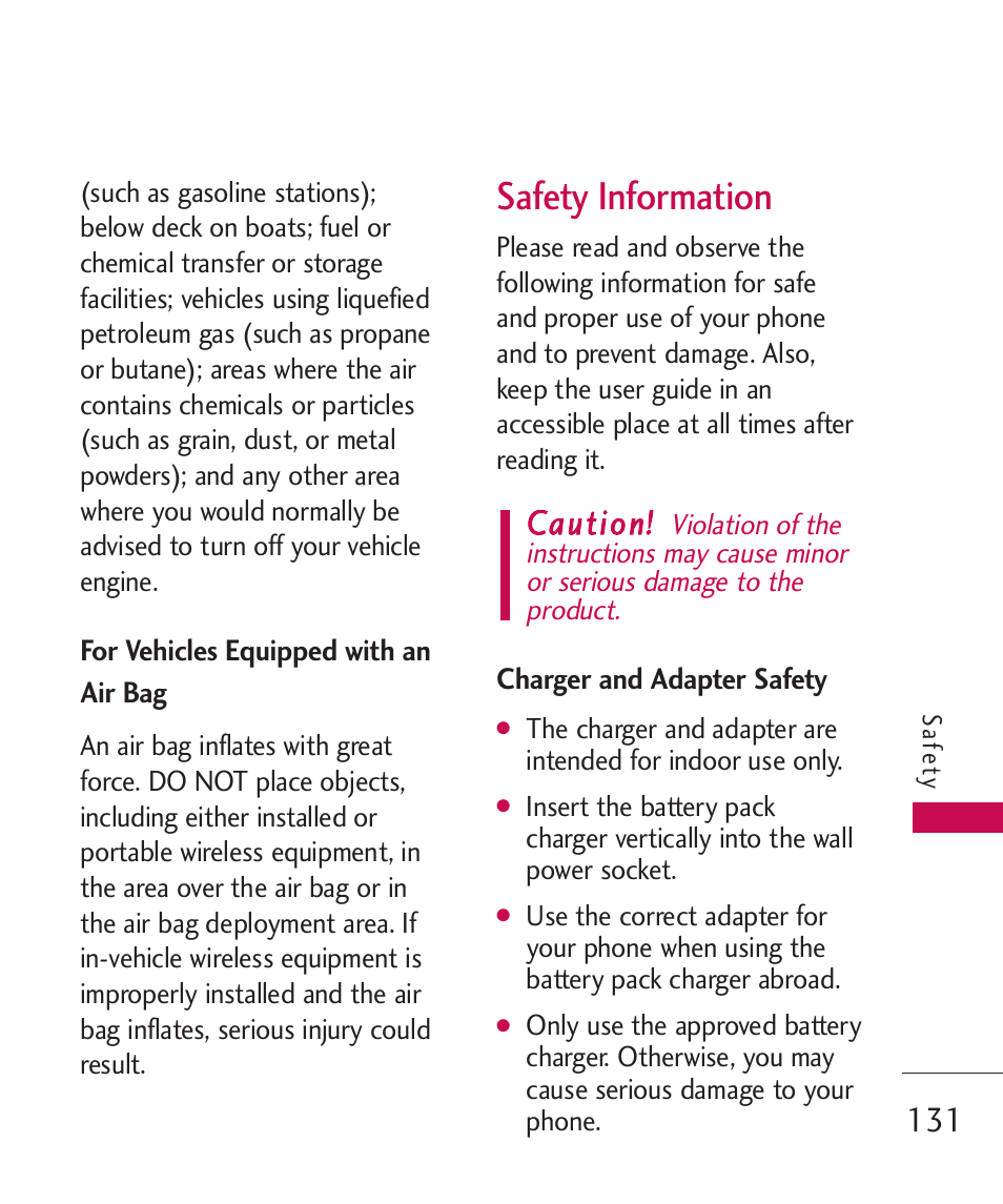 Safety information, Ccaauuttii oonn | LG ELLIPSE 9250  ES User Manual | Page 133 / 351