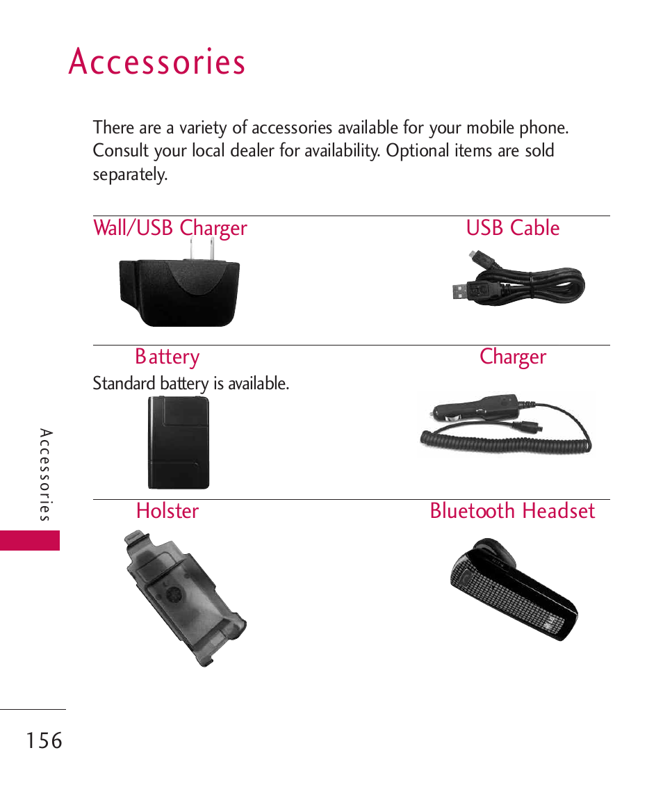 Accessories | LG ELLIPSE 9250  ES User Manual | Page 158 / 351