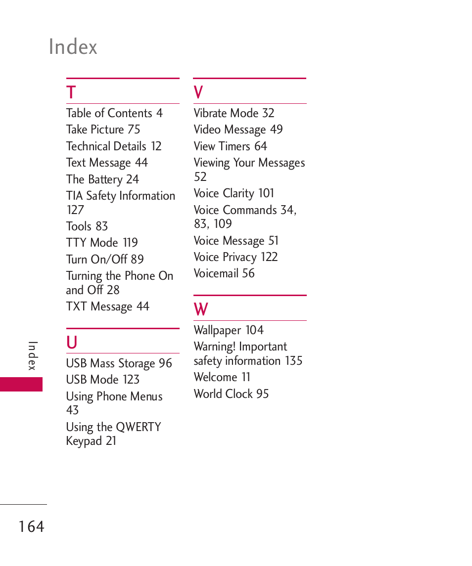 Index | LG ELLIPSE 9250  ES User Manual | Page 166 / 351