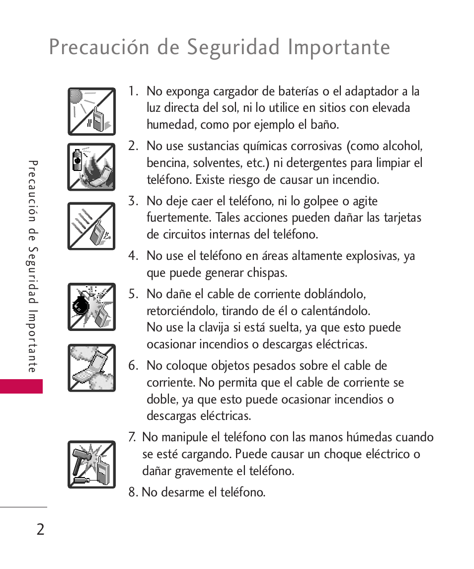 Precaución de seguridad importante | LG ELLIPSE 9250  ES User Manual | Page 170 / 351