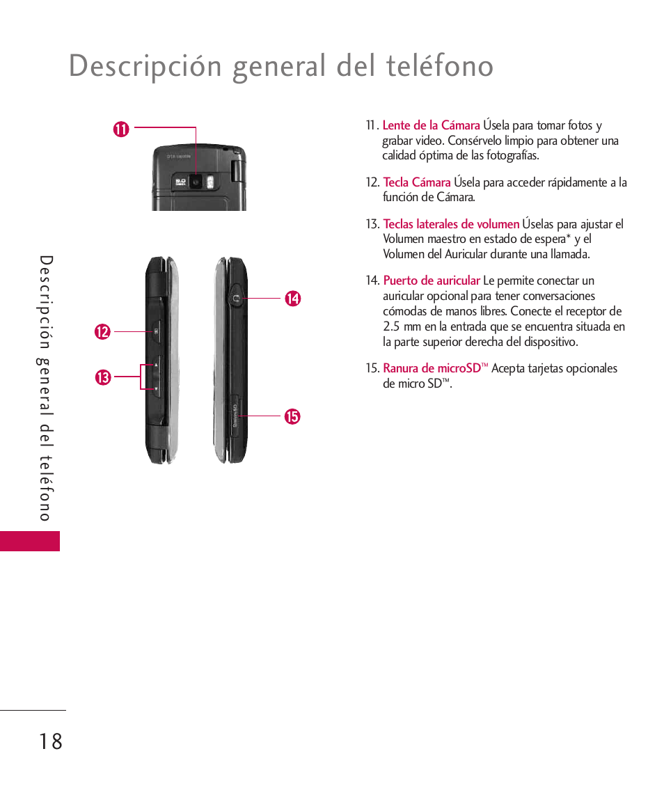 Descripción general del teléfono, De scripción g ener al del teléfono | LG ELLIPSE 9250  ES User Manual | Page 186 / 351