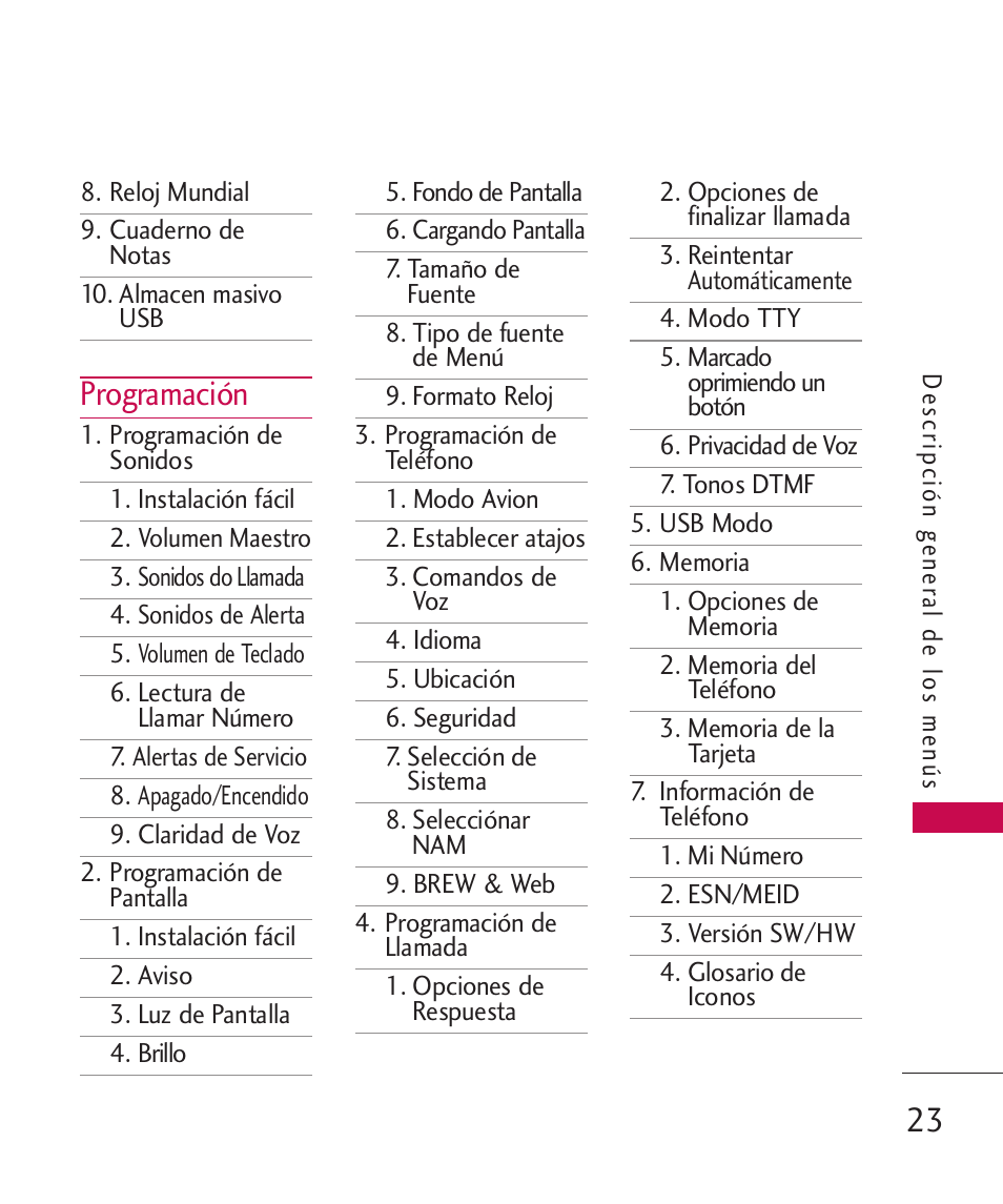 Programación | LG ELLIPSE 9250  ES User Manual | Page 191 / 351