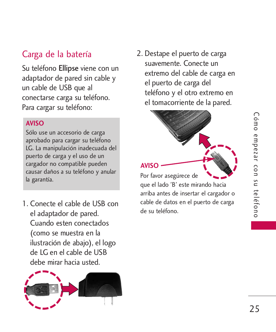 Carga de la batería | LG ELLIPSE 9250  ES User Manual | Page 193 / 351