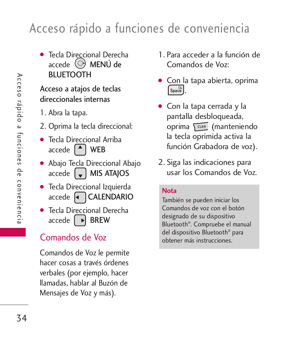 Acceso rápido a funciones de conveniencia, Comandos de voz | LG ELLIPSE 9250  ES User Manual | Page 202 / 351