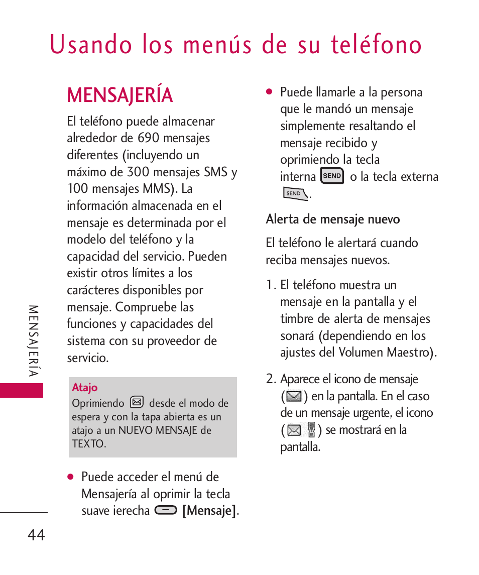 Usando los menús de su teléfono, Mensajería | LG ELLIPSE 9250  ES User Manual | Page 212 / 351