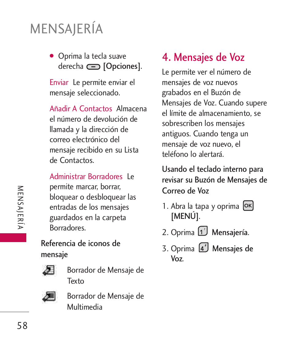 Mensajería, Mensajes de voz | LG ELLIPSE 9250  ES User Manual | Page 226 / 351