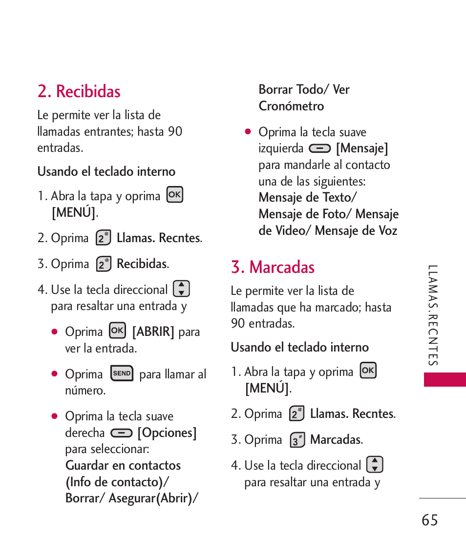 Recibidas, Marcadas | LG ELLIPSE 9250  ES User Manual | Page 233 / 351