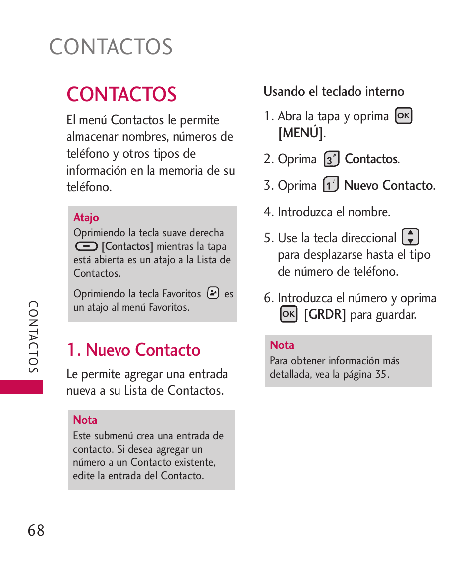 Contactos, Nuevo contacto | LG ELLIPSE 9250  ES User Manual | Page 236 / 351