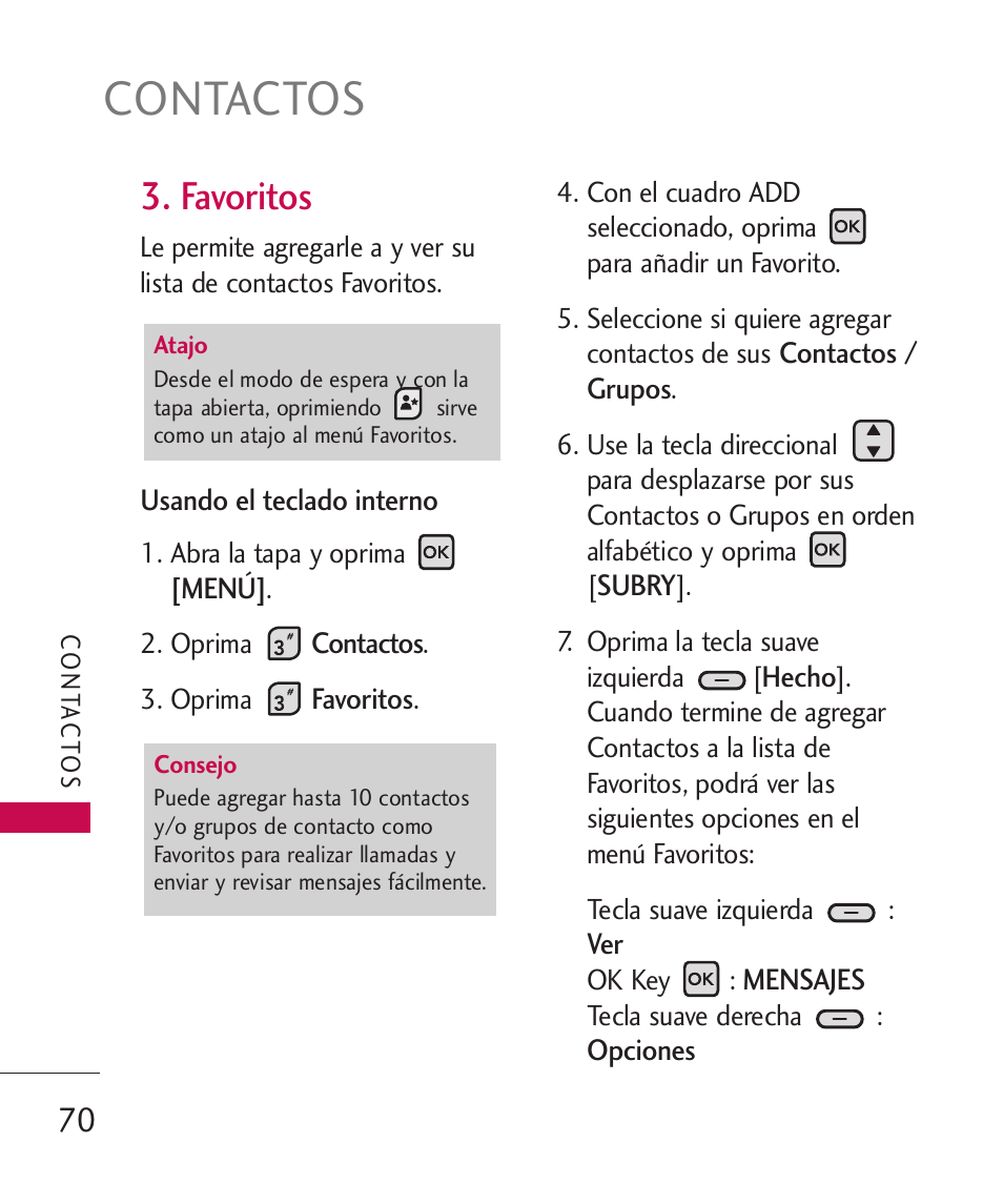 Contactos, Favoritos | LG ELLIPSE 9250  ES User Manual | Page 238 / 351