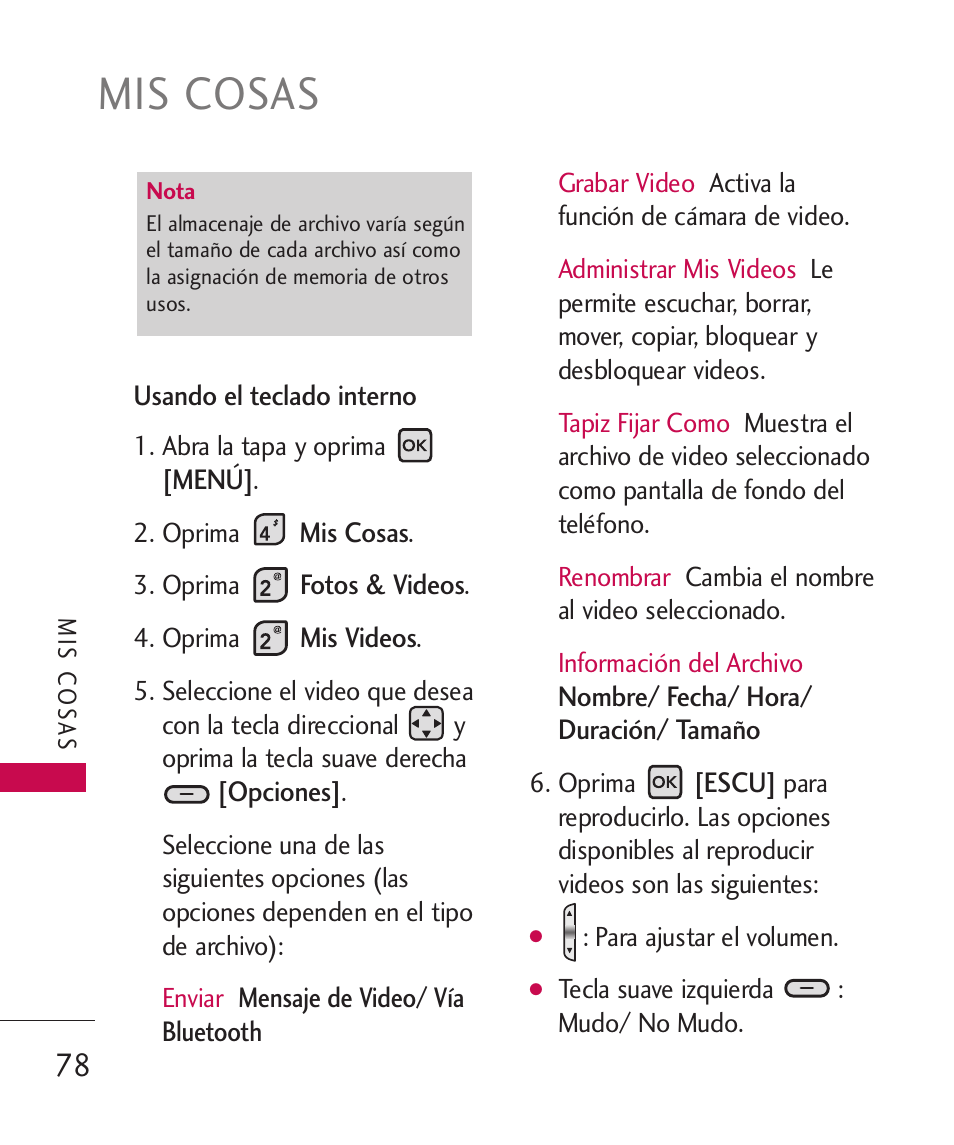 Mis cosas | LG ELLIPSE 9250  ES User Manual | Page 246 / 351