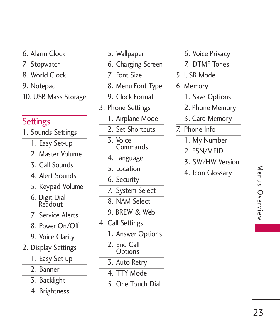 Settings | LG ELLIPSE 9250  ES User Manual | Page 25 / 351