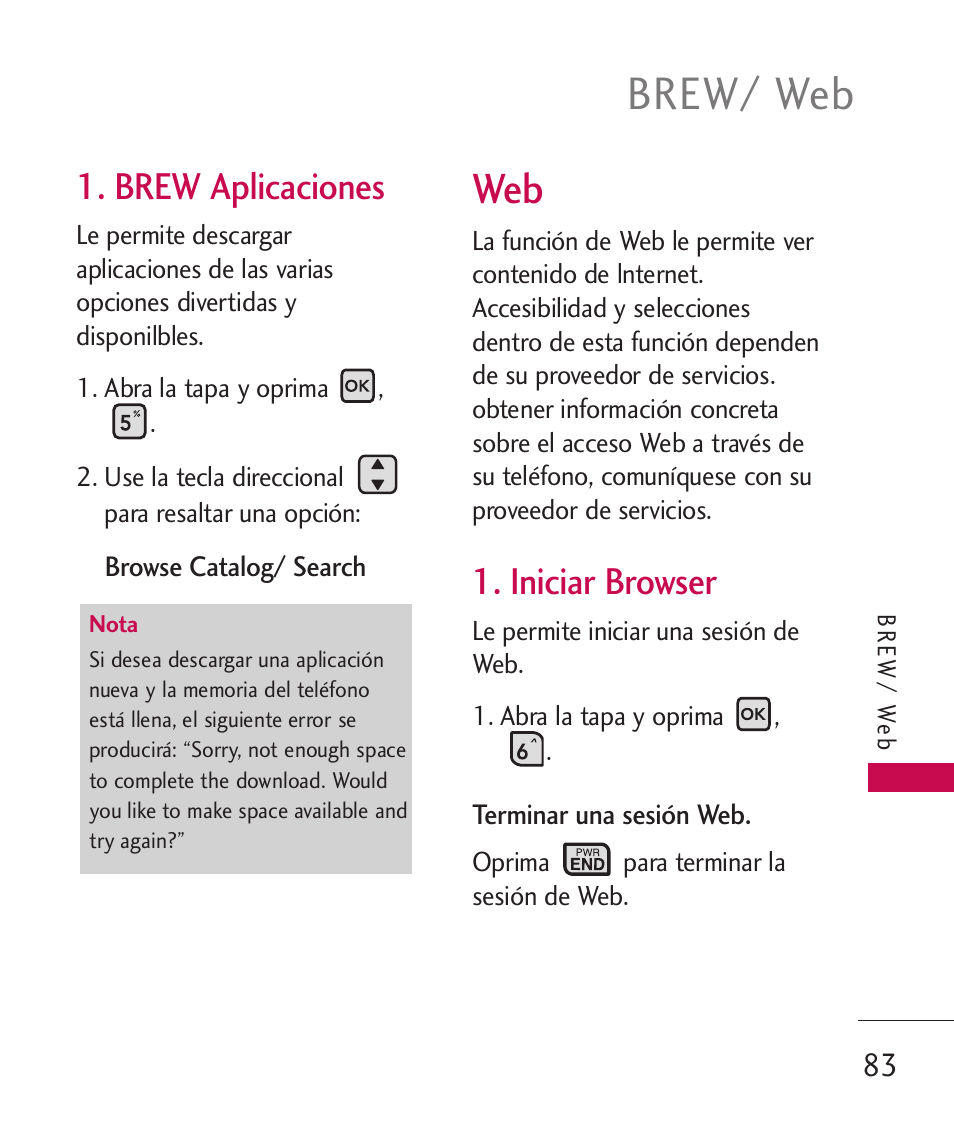 Brew/ web, Brew aplicaciones, Iniciar browser | LG ELLIPSE 9250  ES User Manual | Page 251 / 351