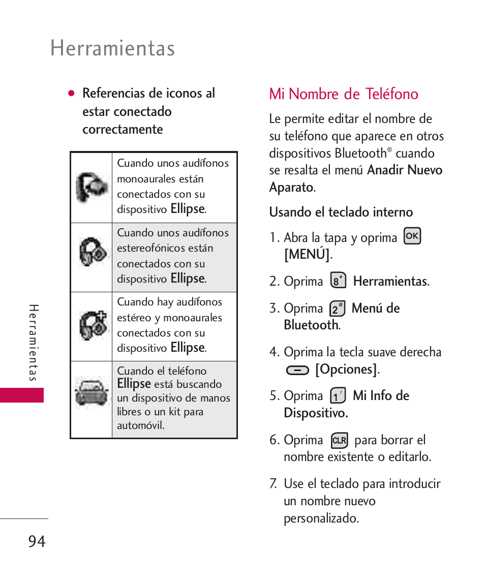 Herramientas, Mi nombre de teléfono | LG ELLIPSE 9250  ES User Manual | Page 262 / 351