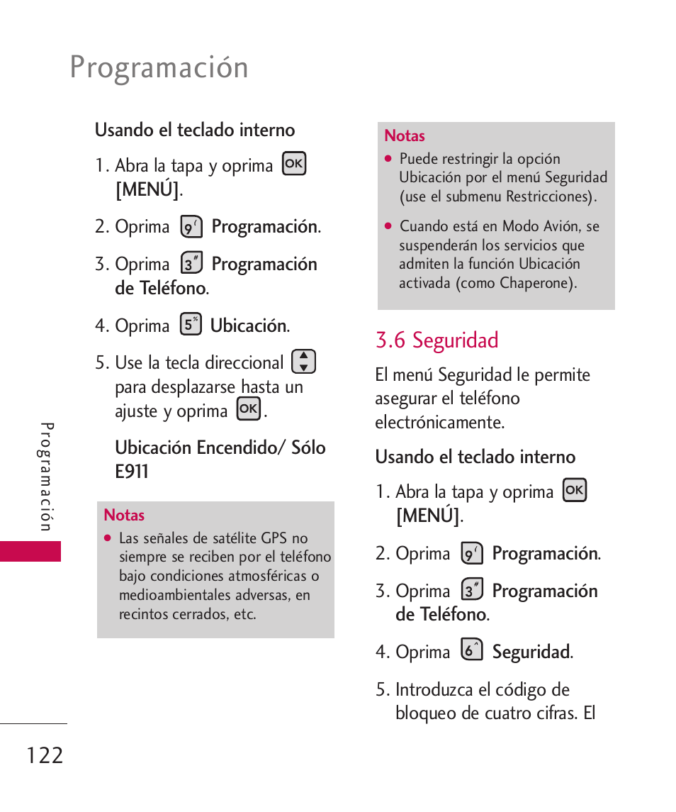 Programación, 6 seguridad | LG ELLIPSE 9250  ES User Manual | Page 290 / 351