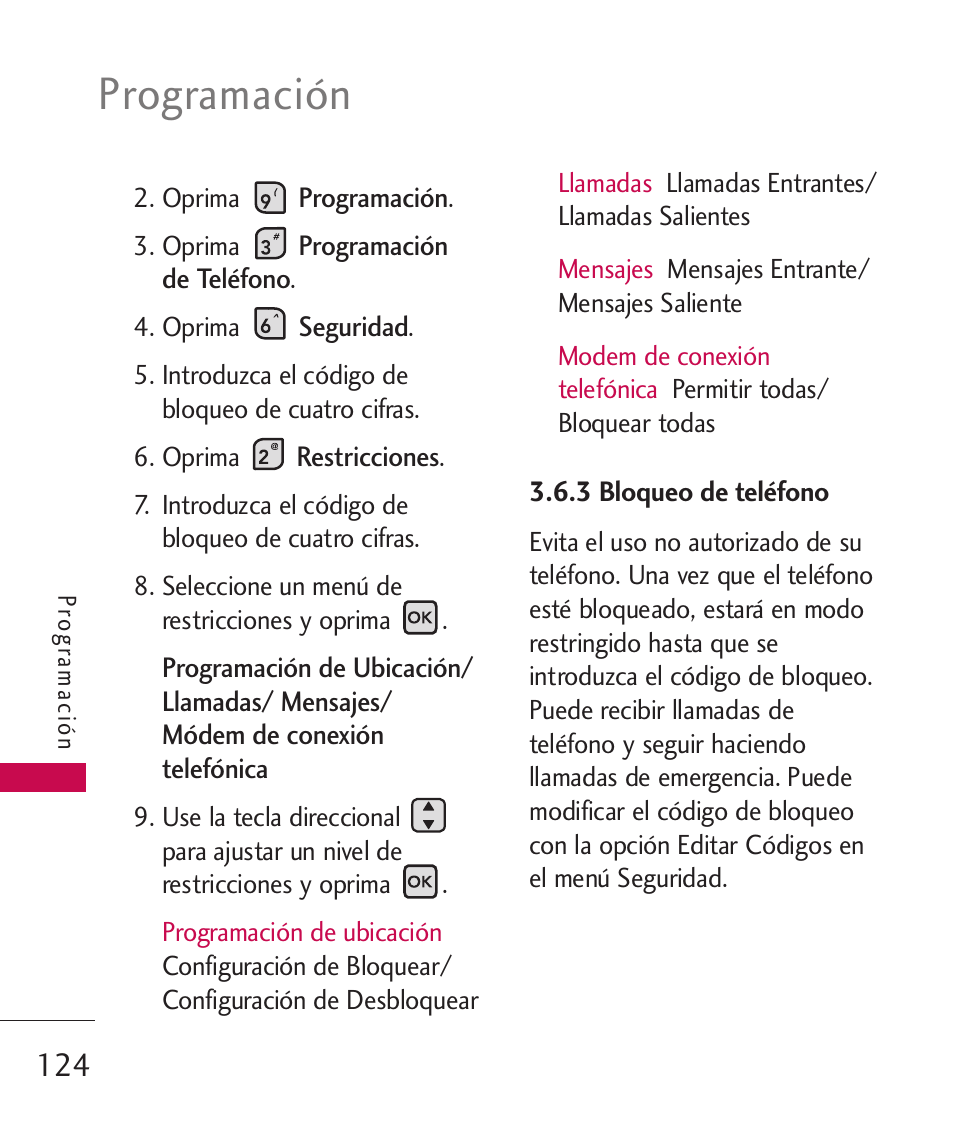 Programación | LG ELLIPSE 9250  ES User Manual | Page 292 / 351