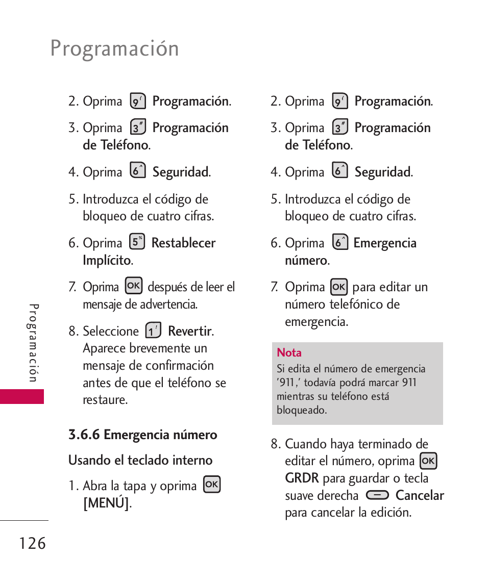 Programación | LG ELLIPSE 9250  ES User Manual | Page 294 / 351