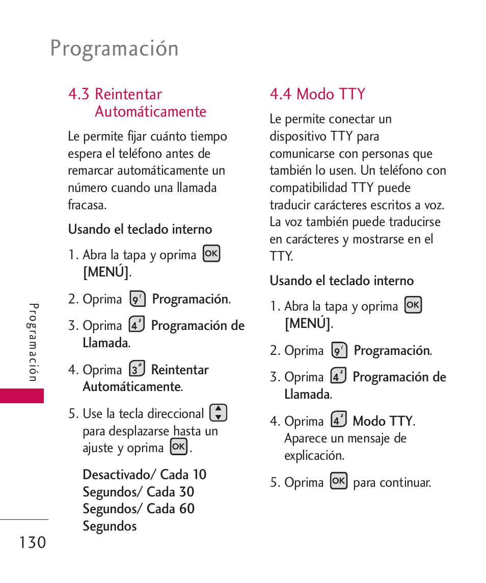 Programación, 3 reintentar automáticamente, 4 modo tty | LG ELLIPSE 9250  ES User Manual | Page 298 / 351