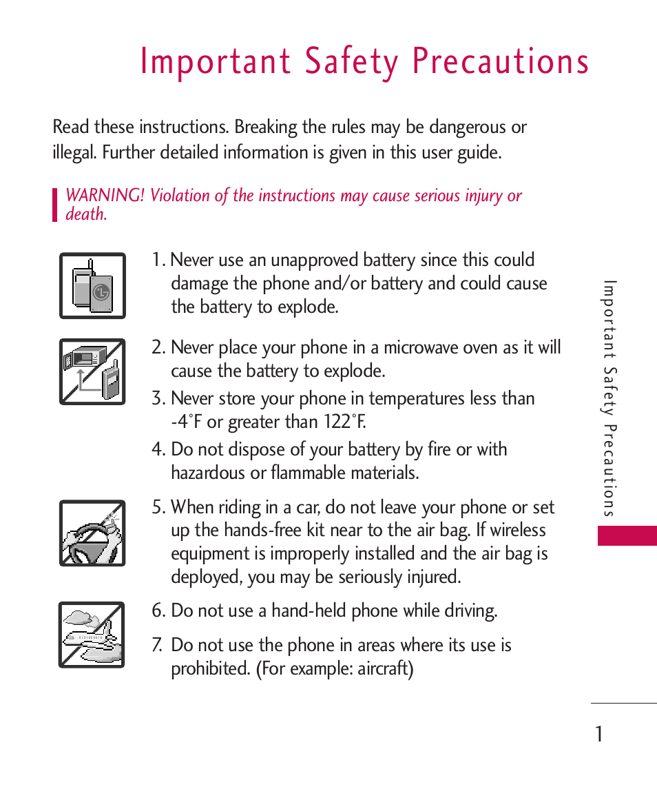 Important safety precautions | LG ELLIPSE 9250  ES User Manual | Page 3 / 351