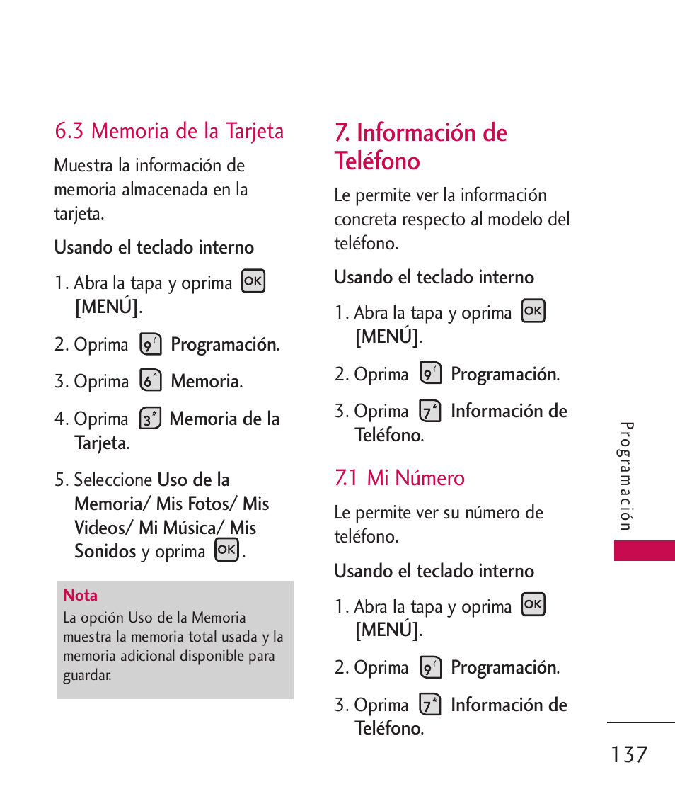 Información de teléfono, 1 mi número | LG ELLIPSE 9250  ES User Manual | Page 305 / 351