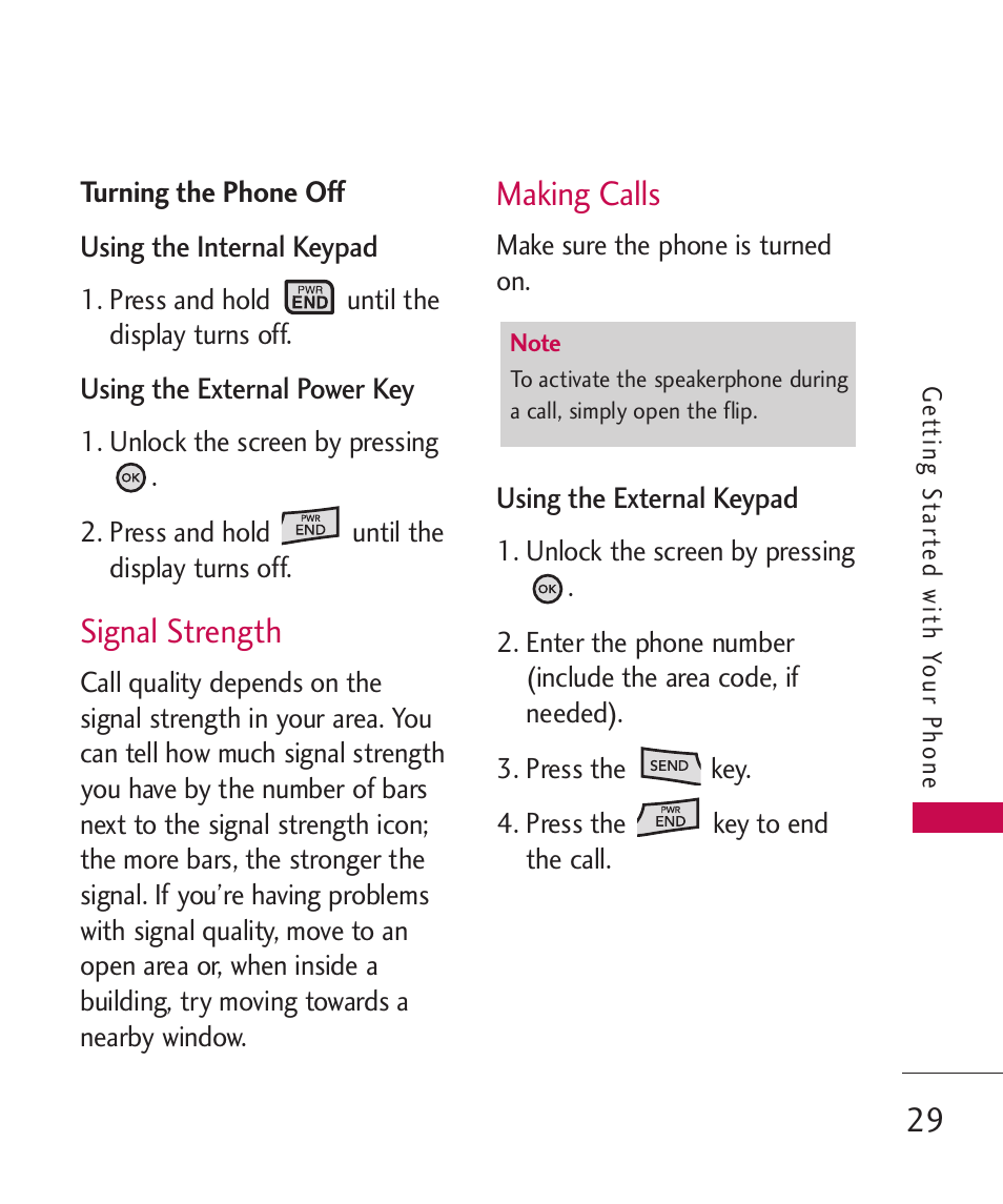 Signal strength, Making calls | LG ELLIPSE 9250  ES User Manual | Page 31 / 351