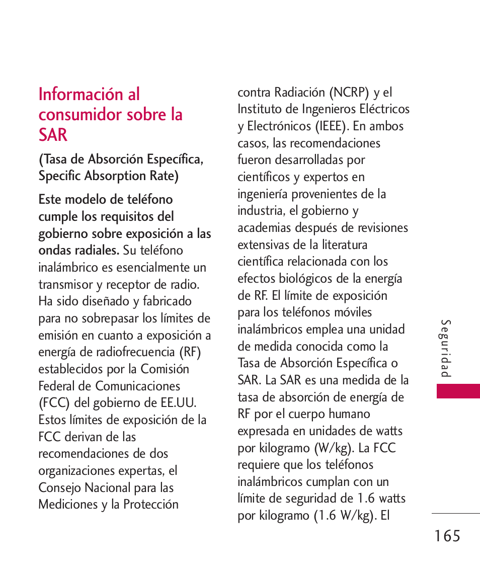 Información al consumidor sobre la sar | LG ELLIPSE 9250  ES User Manual | Page 333 / 351