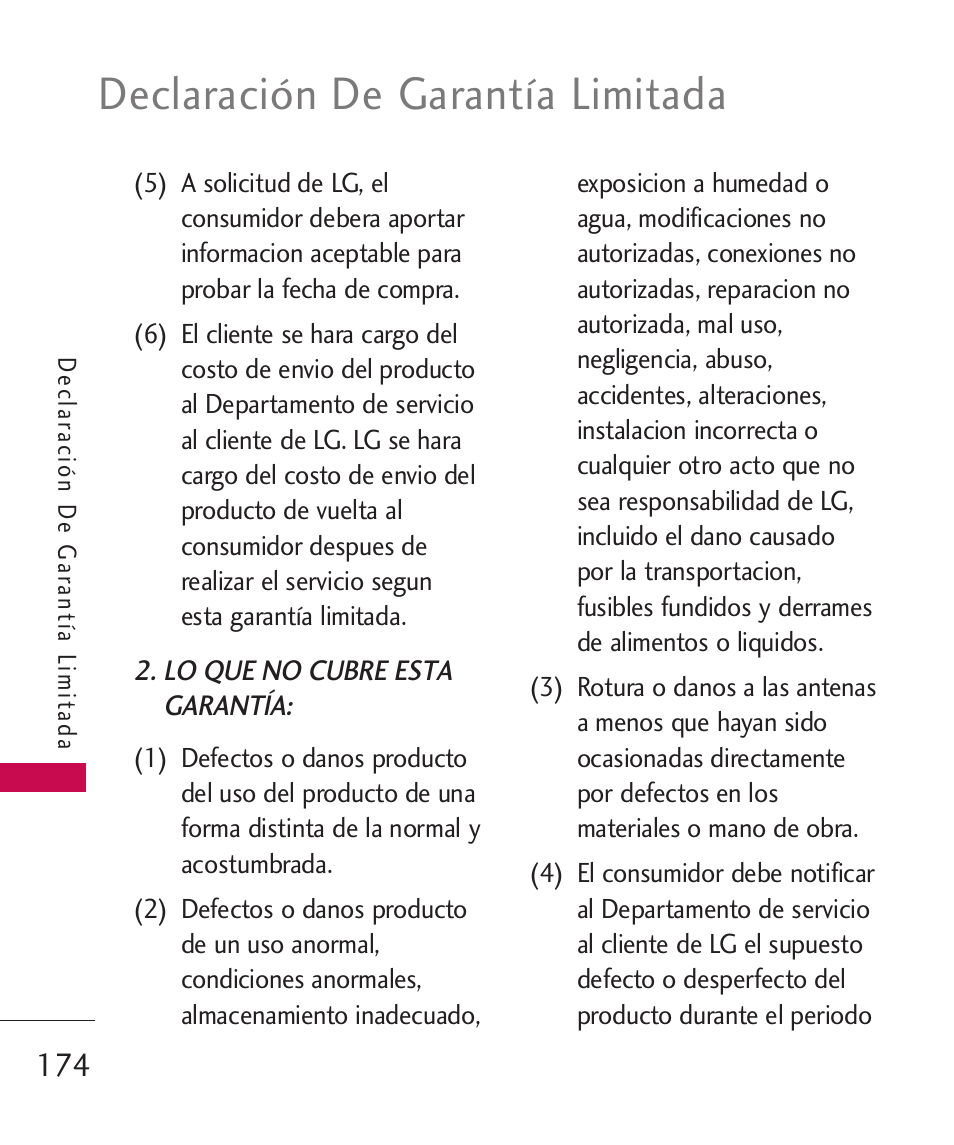 Declaración de garantía limitada | LG ELLIPSE 9250  ES User Manual | Page 342 / 351