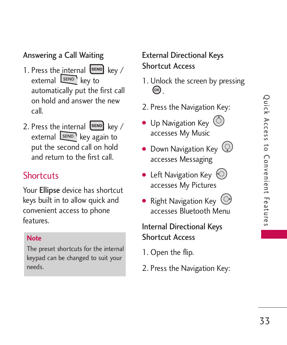 Shortcuts | LG ELLIPSE 9250  ES User Manual | Page 35 / 351