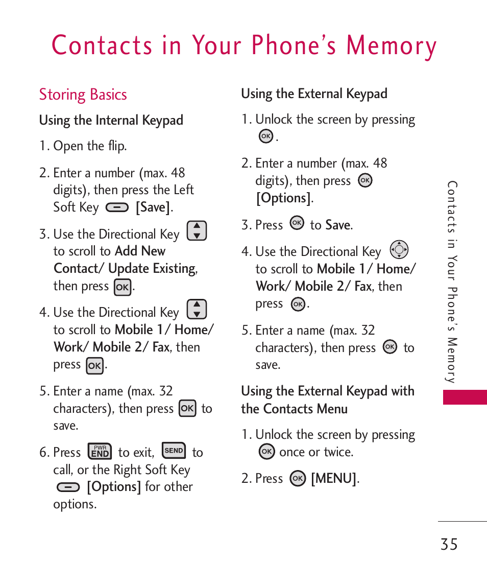 Storing basics | LG ELLIPSE 9250  ES User Manual | Page 37 / 351