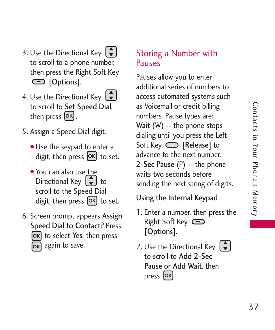 Storing a number with pauses | LG ELLIPSE 9250  ES User Manual | Page 39 / 351