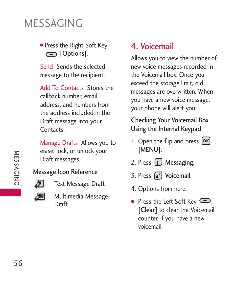 Messaging, Voicemail | LG ELLIPSE 9250  ES User Manual | Page 58 / 351