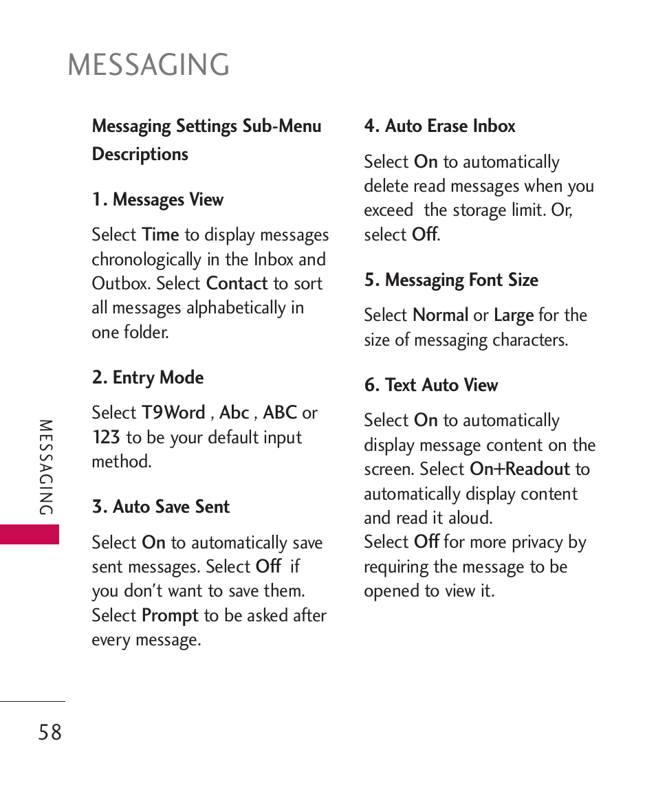 Messaging | LG ELLIPSE 9250  ES User Manual | Page 60 / 351