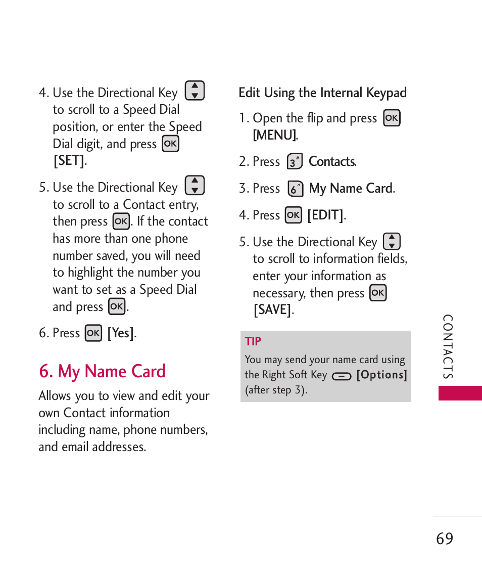 My name card | LG ELLIPSE 9250  ES User Manual | Page 71 / 351