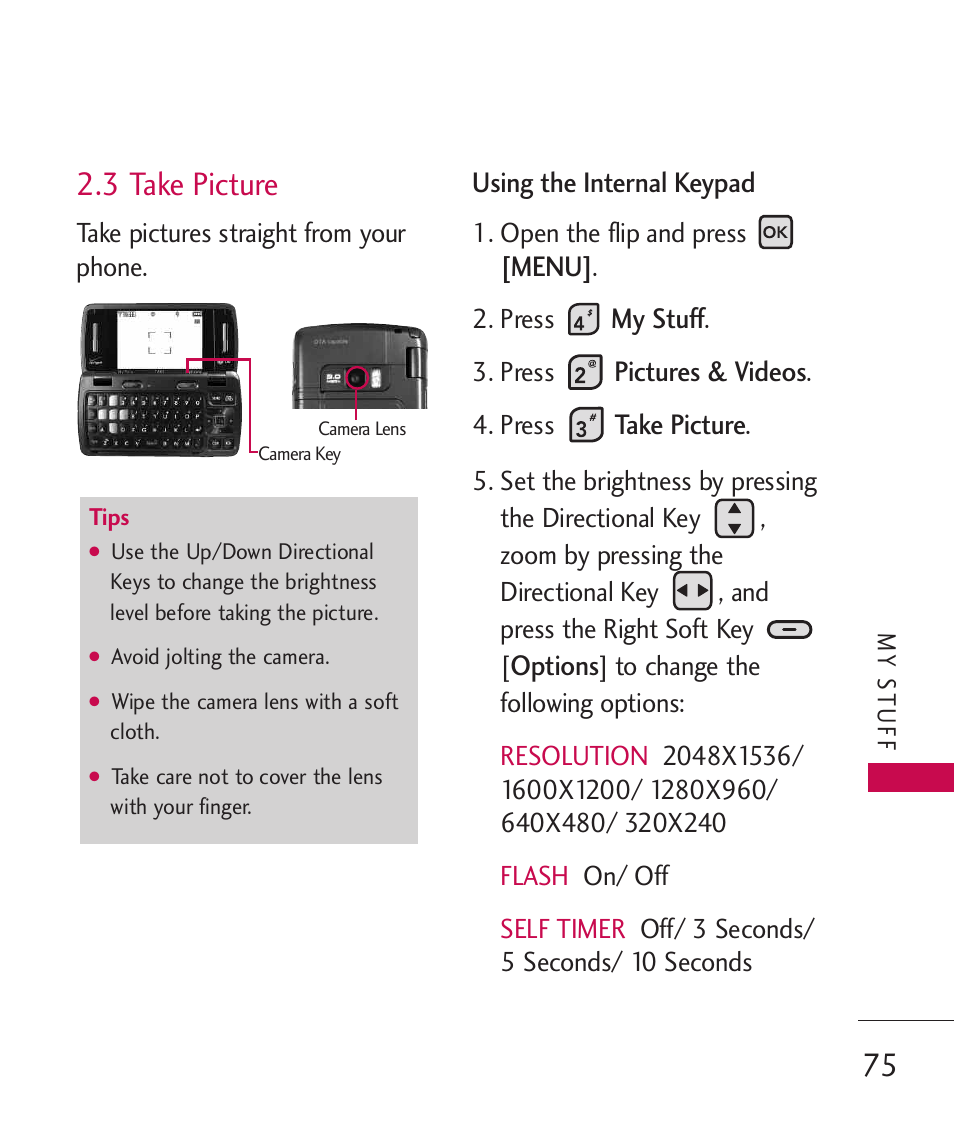 3 take picture | LG ELLIPSE 9250  ES User Manual | Page 77 / 351