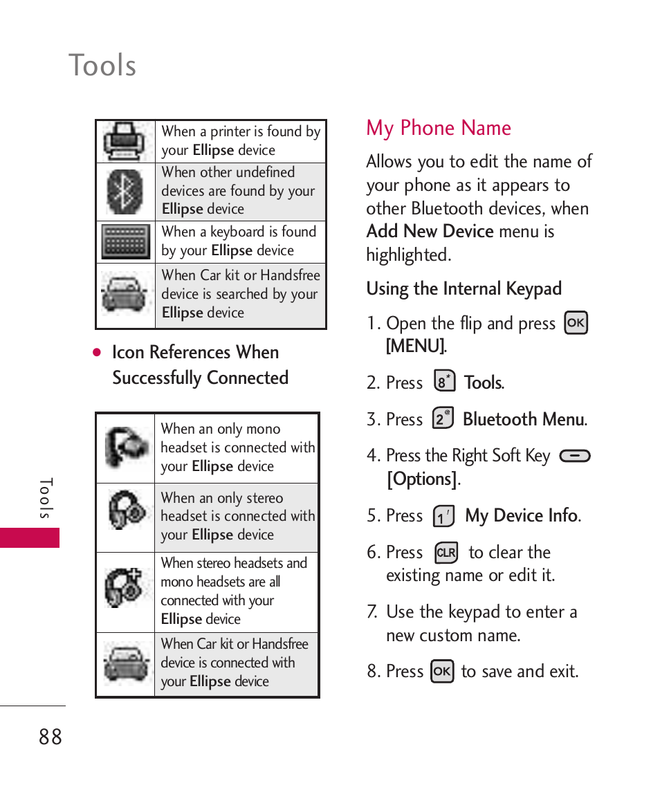 Tools, My phone name | LG ELLIPSE 9250  ES User Manual | Page 90 / 351