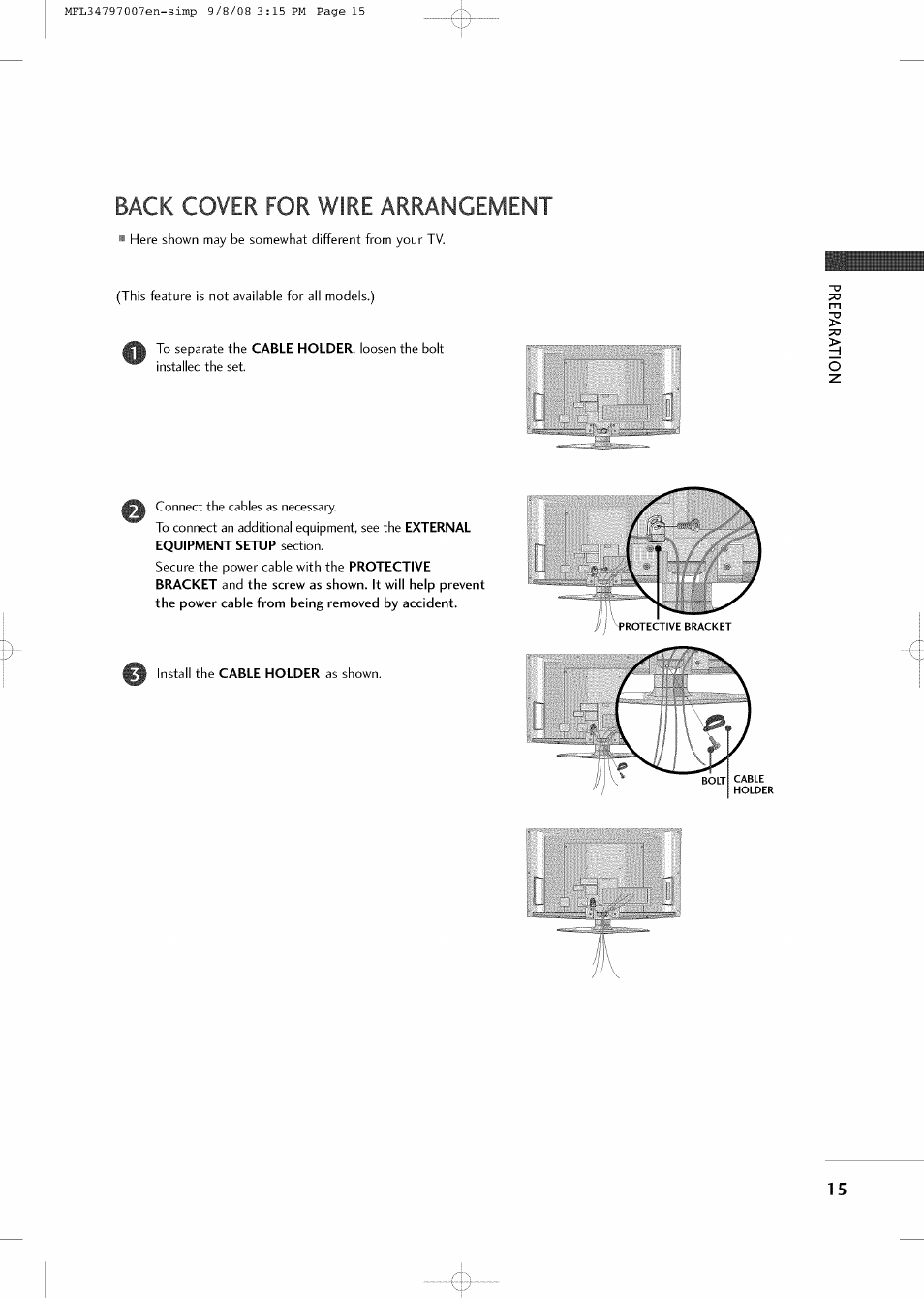 Back cover for wire arrangement | LG 32LCSDC User Manual | Page 15 / 36
