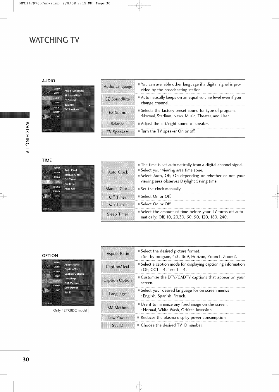 Watching tv | LG 32LCSDC User Manual | Page 30 / 36