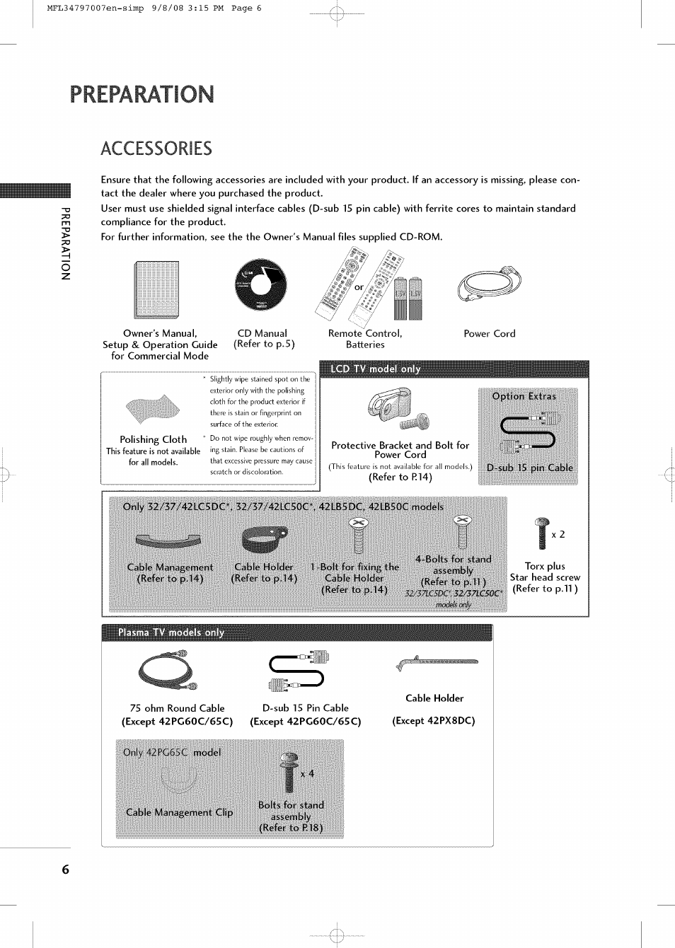 Preparation, Accessories | LG 32LCSDC User Manual | Page 6 / 36