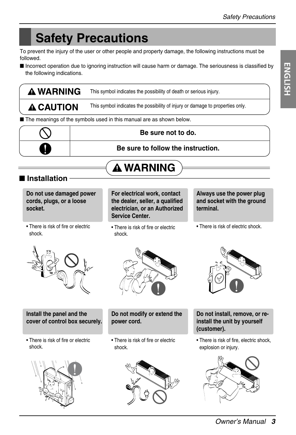 Safety precautions, English, Installation | LG EN 61000-2 User Manual | Page 3 / 29