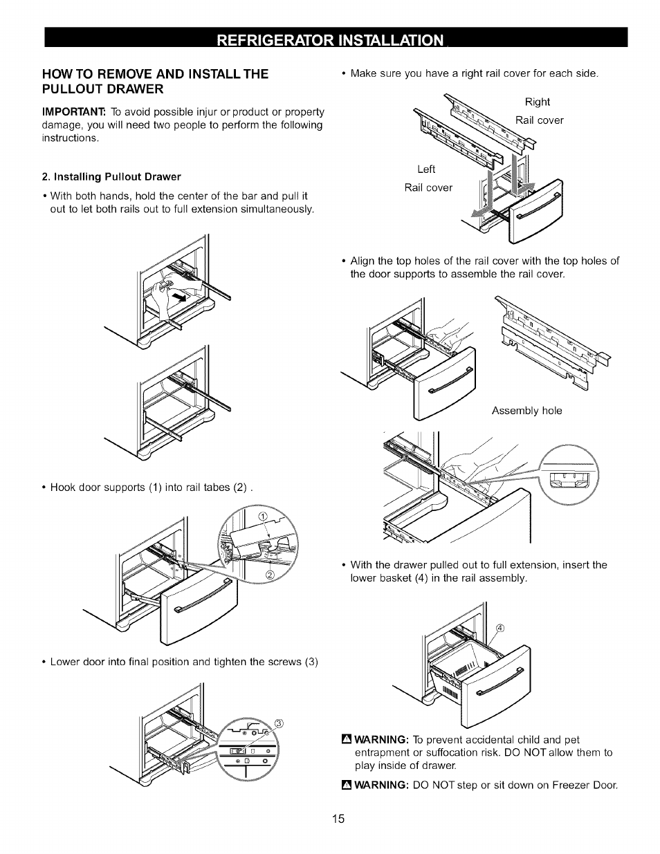 Howto remove and install the pullout drawer | LG LFC22760 User Manual | Page 15 / 35