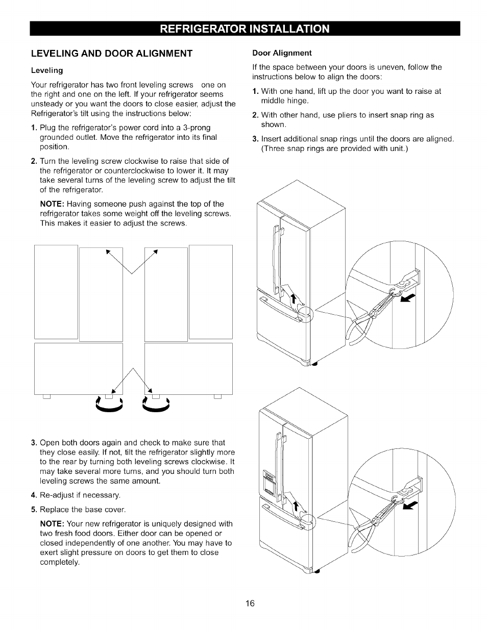 Leveling and poor alignment | LG LFC22760 User Manual | Page 16 / 35