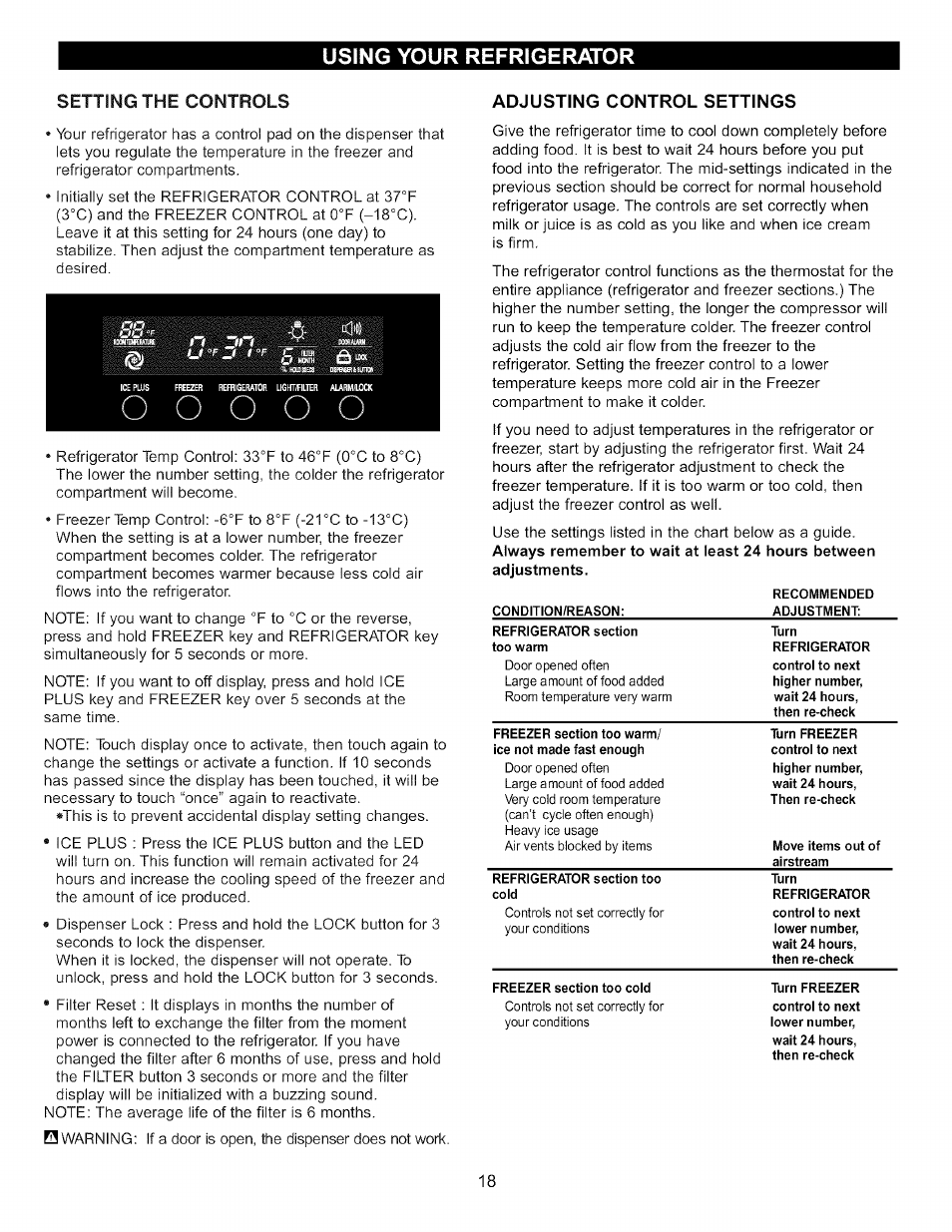 Adjusting control settings, Using your refrigerator | LG LFC22760 User Manual | Page 18 / 35