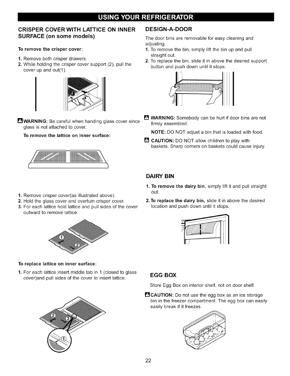 Design-a-door, Dairy bin, Egg box | LG LFC22760 User Manual | Page 22 / 35