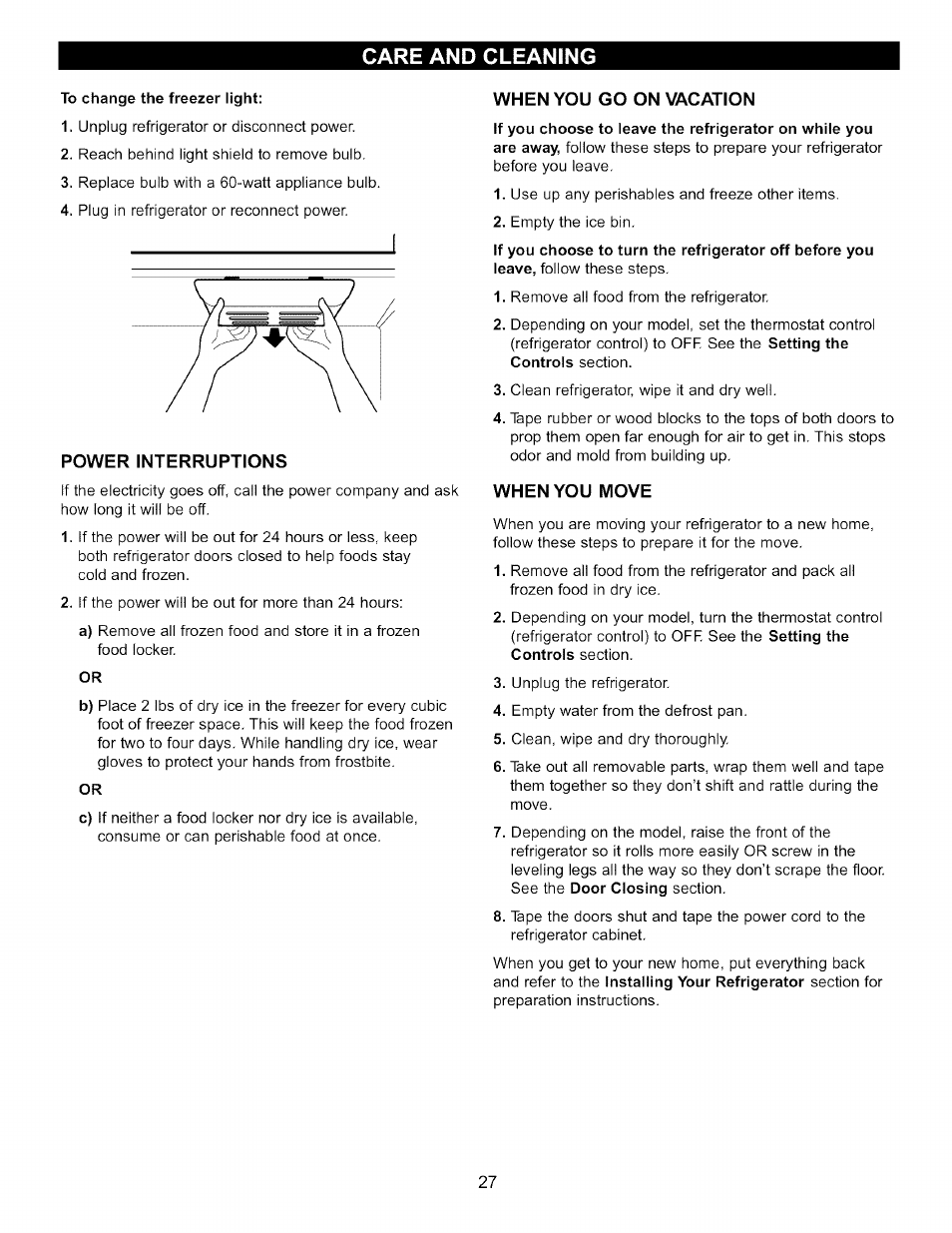 Power interruptions, When you go on vacation, When you move | LG LFC22760 User Manual | Page 27 / 35